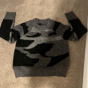 Aqua grey and black camo pattern sweater